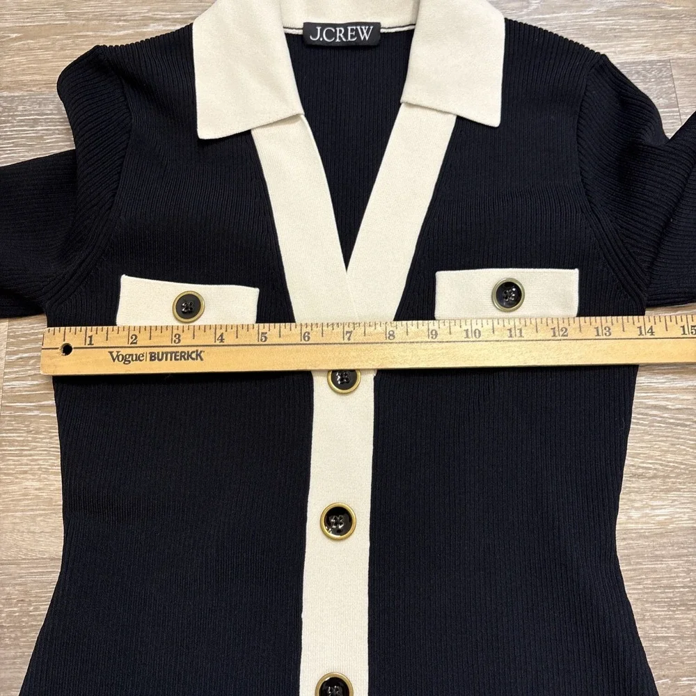J.Crew Contrast Mini Knit Sweater Dress Black Ivory Supersculpt Yarn Sz XS EUC - Picture 7 of 12